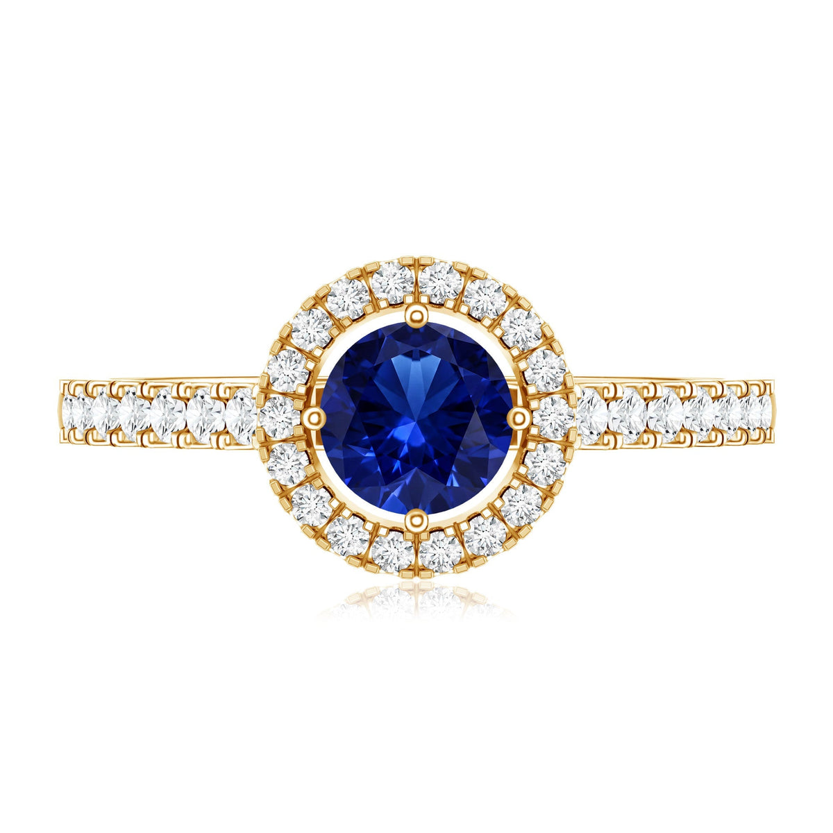 Lab Grown Blue Sapphire Ring, Diamond Halo Engagement Ring