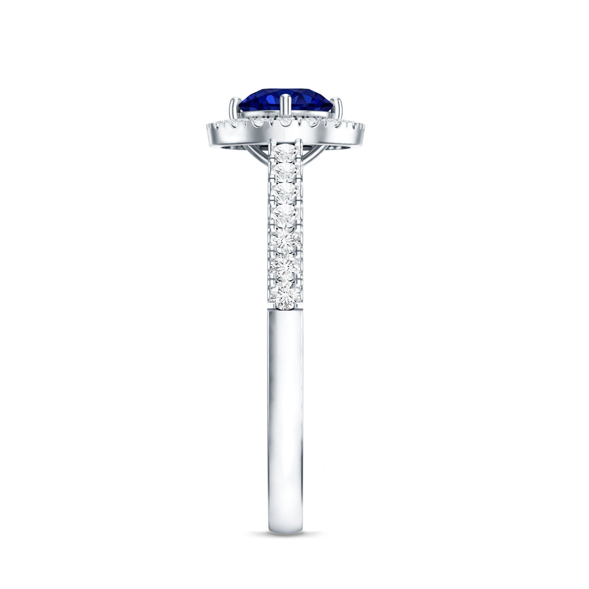 Lab Grown Blue Sapphire Ring, Diamond Halo Engagement Ring