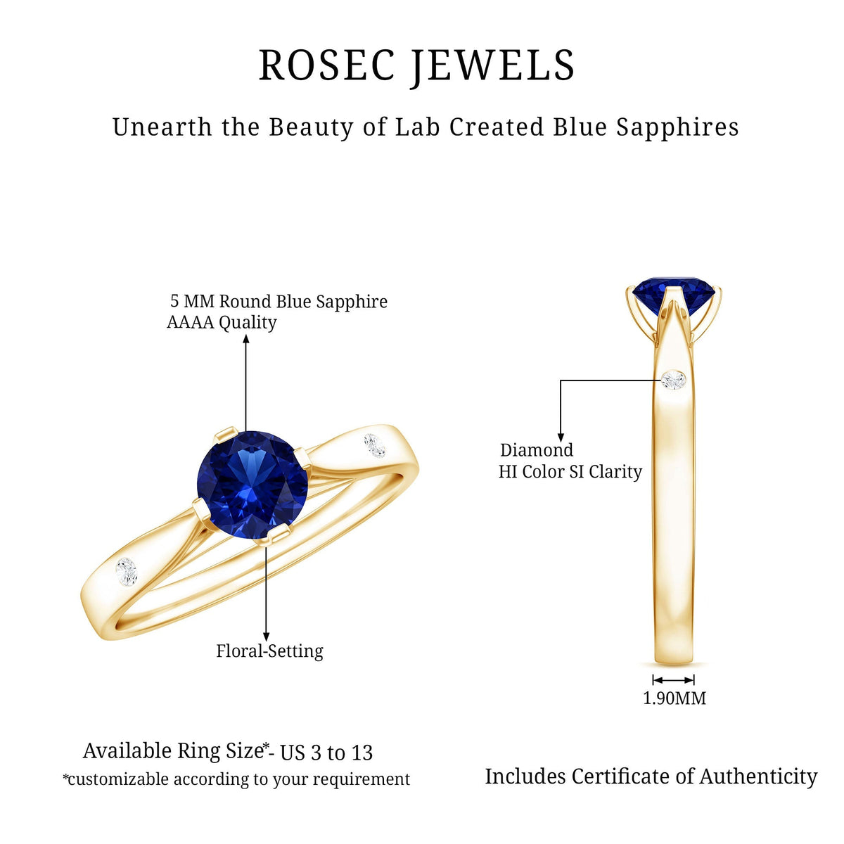 Lab Grown Blue Sapphire Ring, Diamond Promise Ring For Her