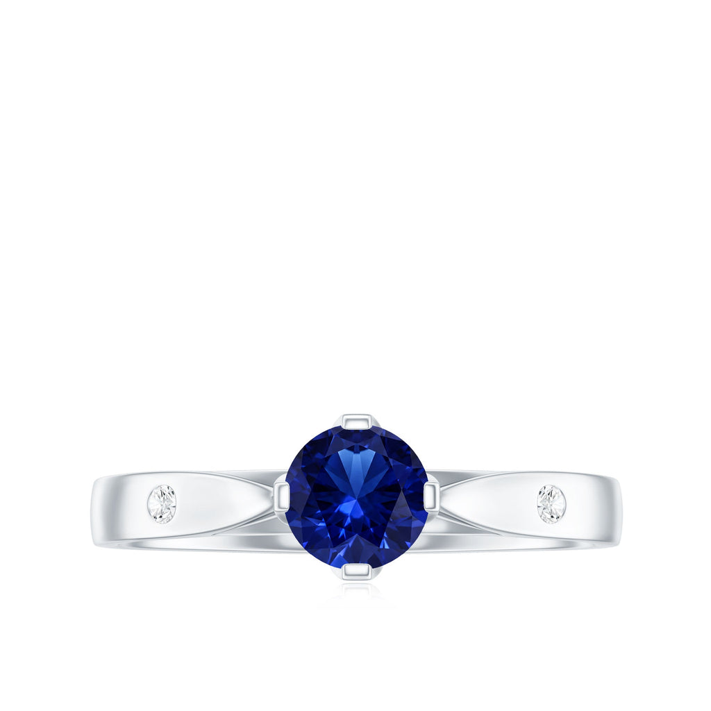 Lab Grown Blue Sapphire Ring, Diamond Promise Ring For Her