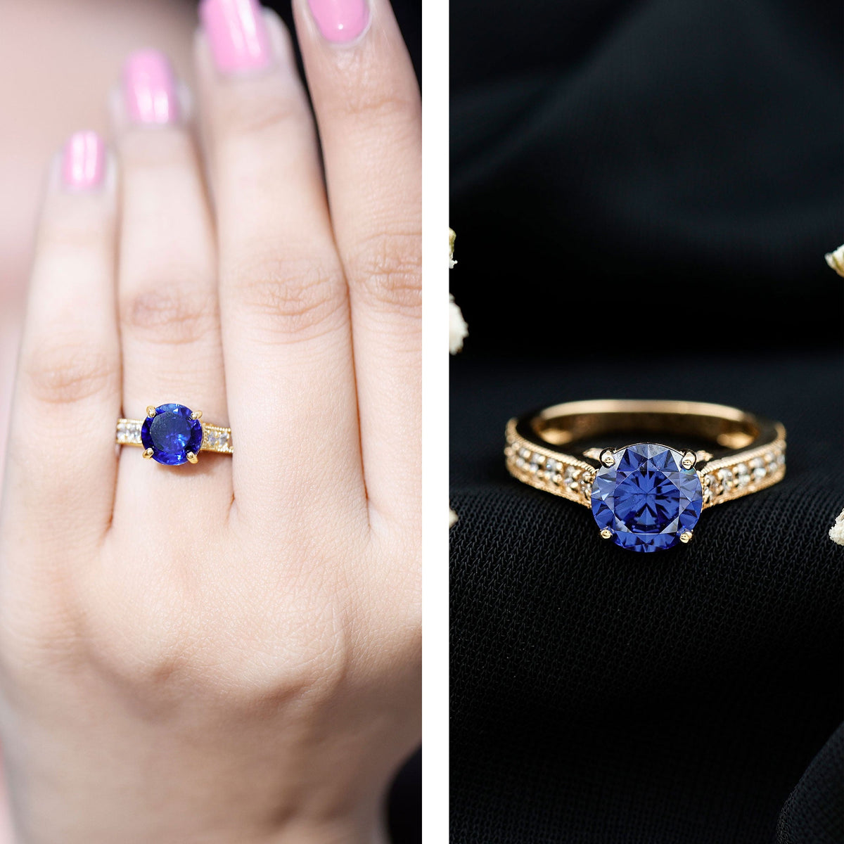 Lab Grown Blue Sapphire Ring Diamond Solitaire Engagement Ring