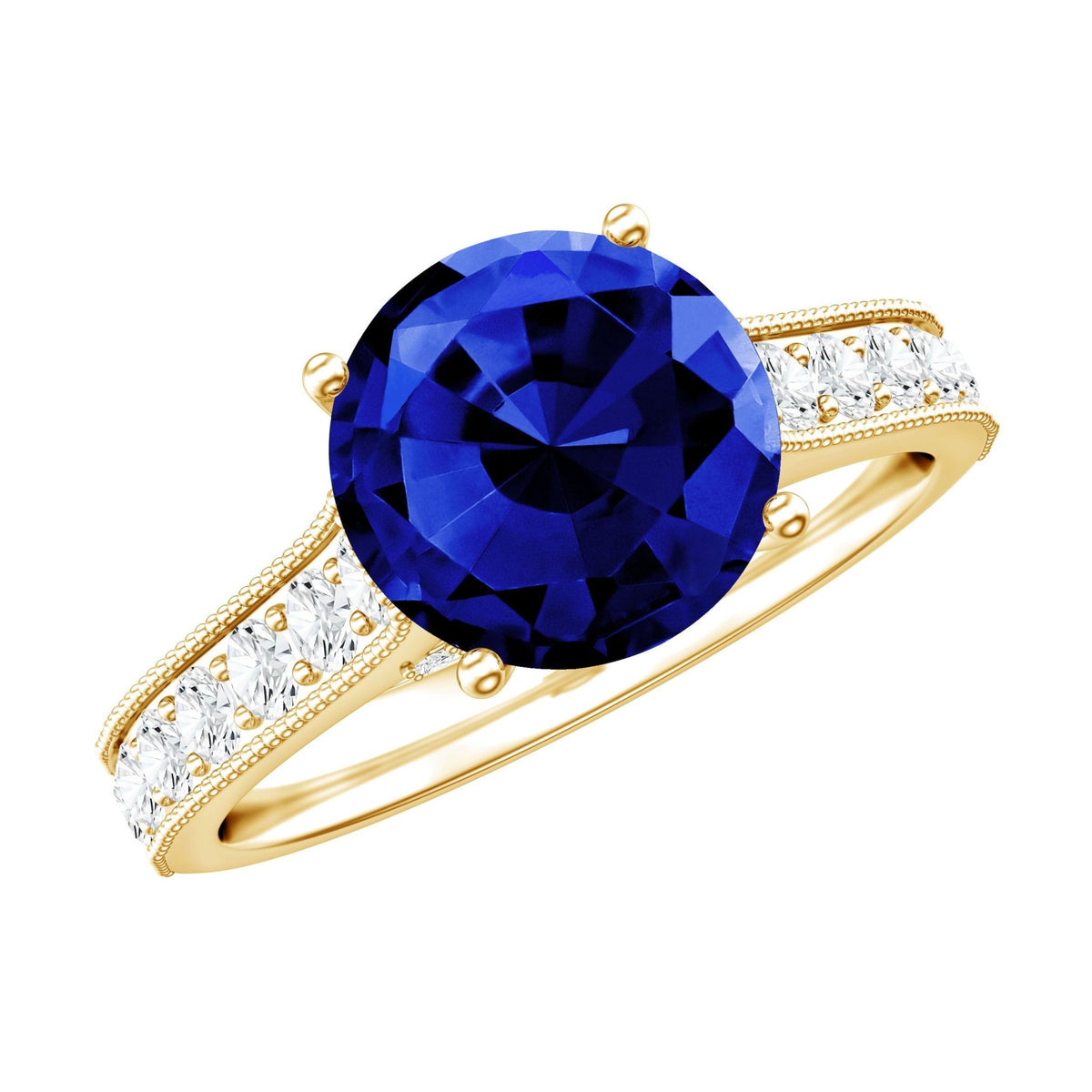 Lab Grown Blue Sapphire Ring Diamond Solitaire Engagement Ring