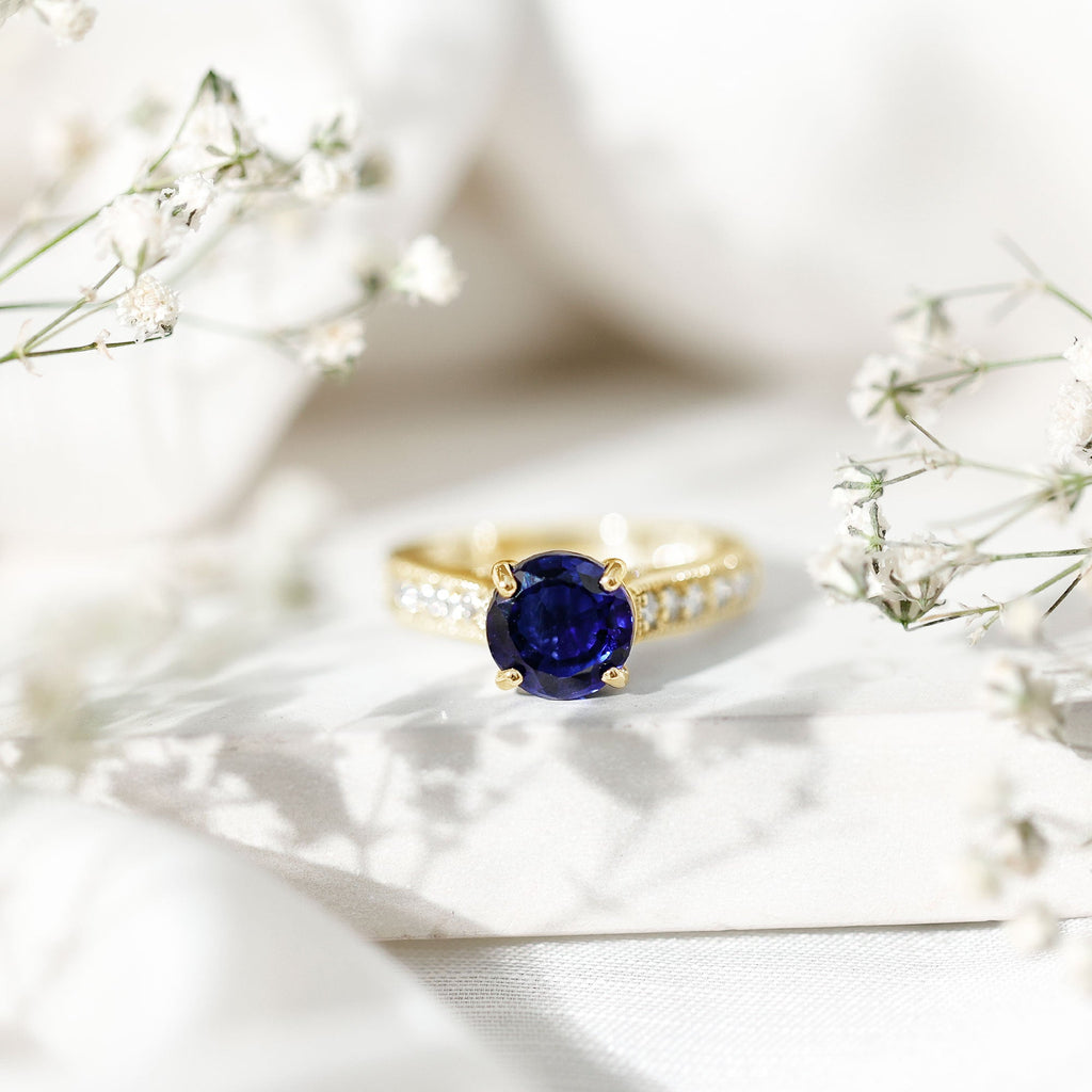Lab Grown Blue Sapphire Ring Diamond Solitaire Engagement Ring
