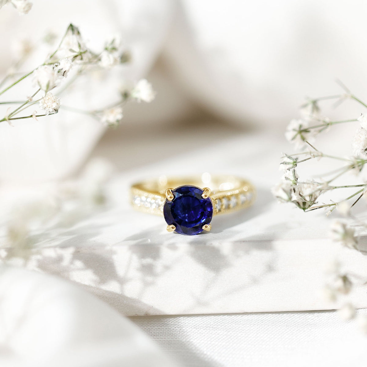 Lab Grown Blue Sapphire Ring Diamond Solitaire Engagement Ring