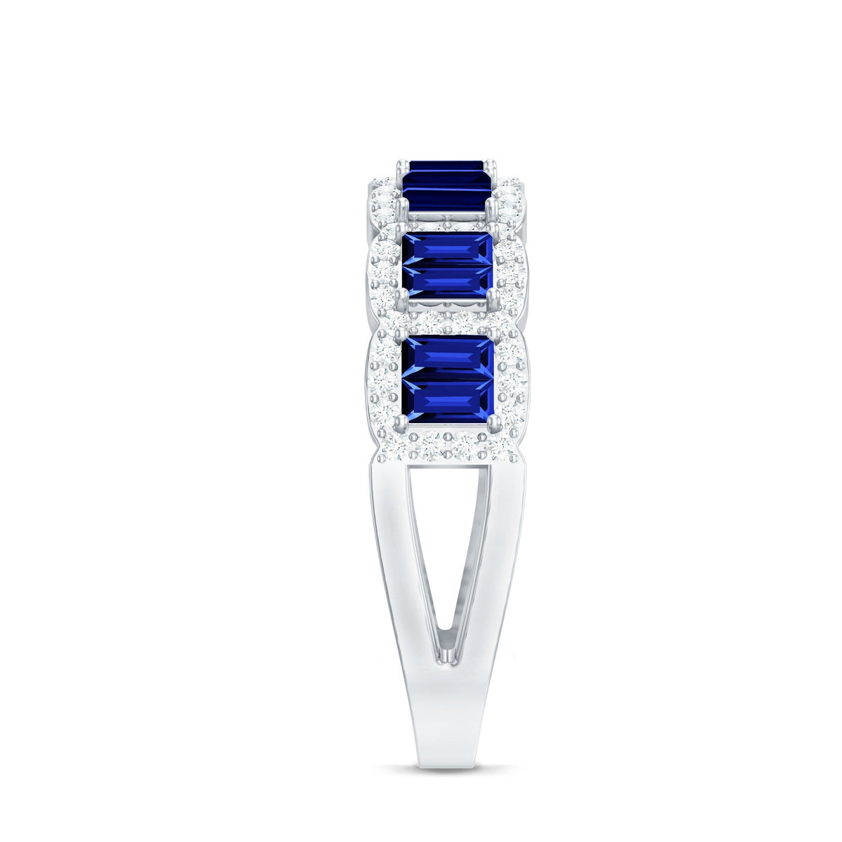 Lab Grown Blue Sapphire Ring Eternity Wedding Band With Diamonds