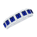 Lab Grown Blue Sapphire Ring Eternity Wedding Band With Diamonds