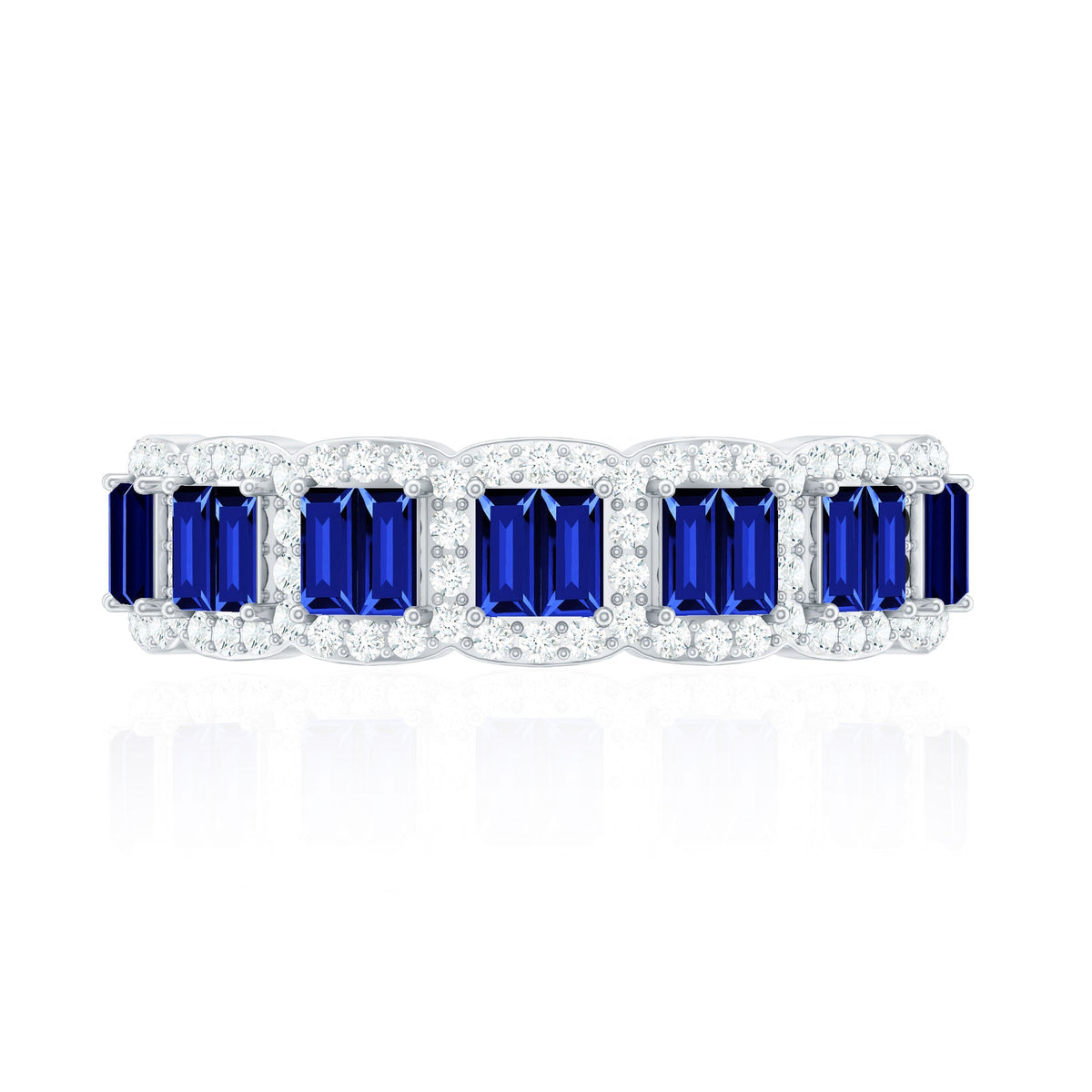 Lab Grown Blue Sapphire Ring Eternity Wedding Band With Diamonds