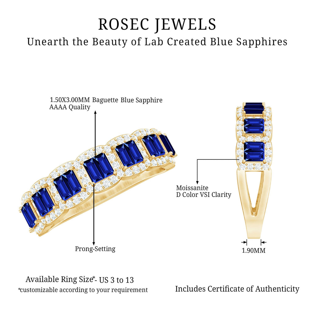 Lab Grown Blue Sapphire Ring Eternity Wedding Band With Diamonds