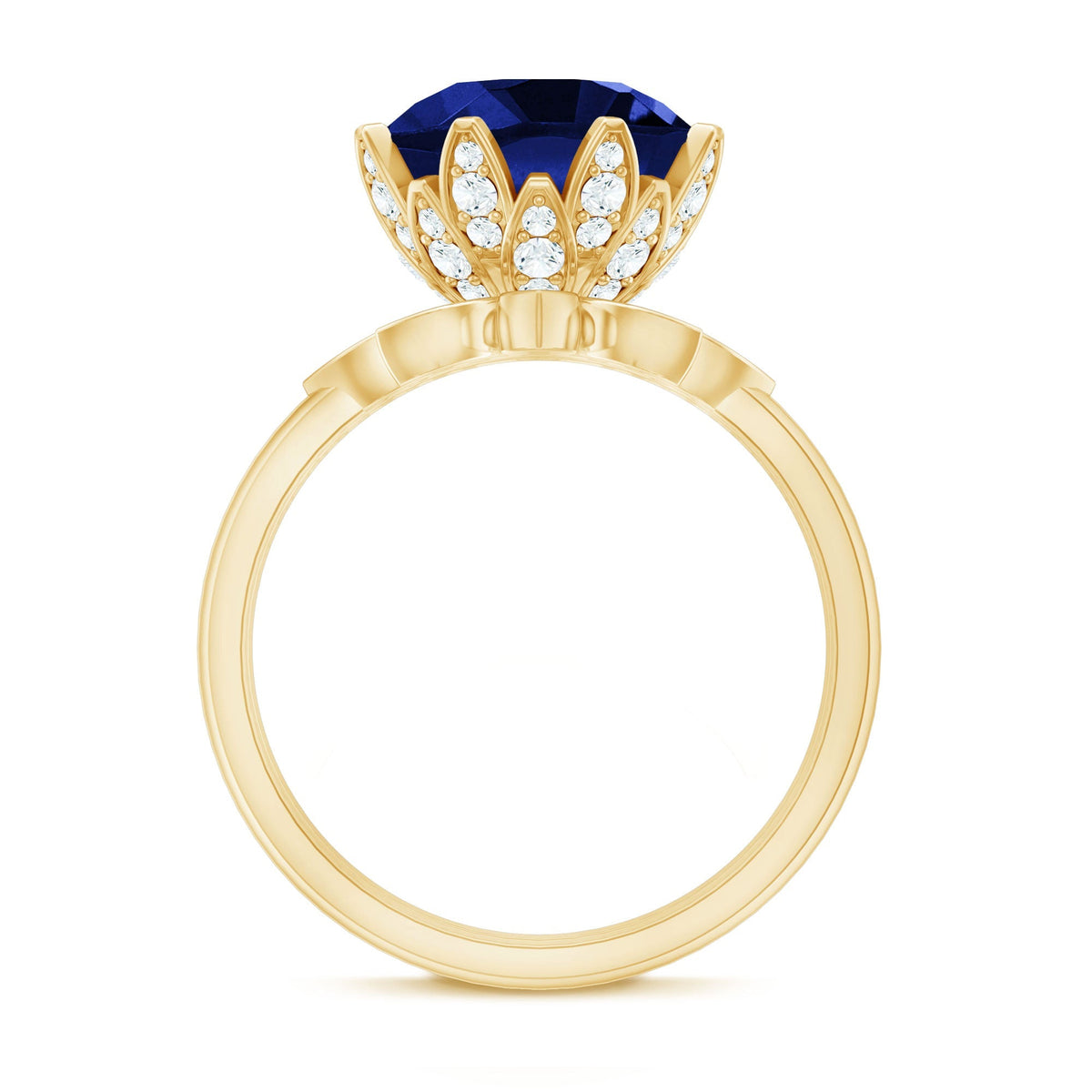 Lab Grown Blue Sapphire Ring Floral Diamond Bridal Ring Set