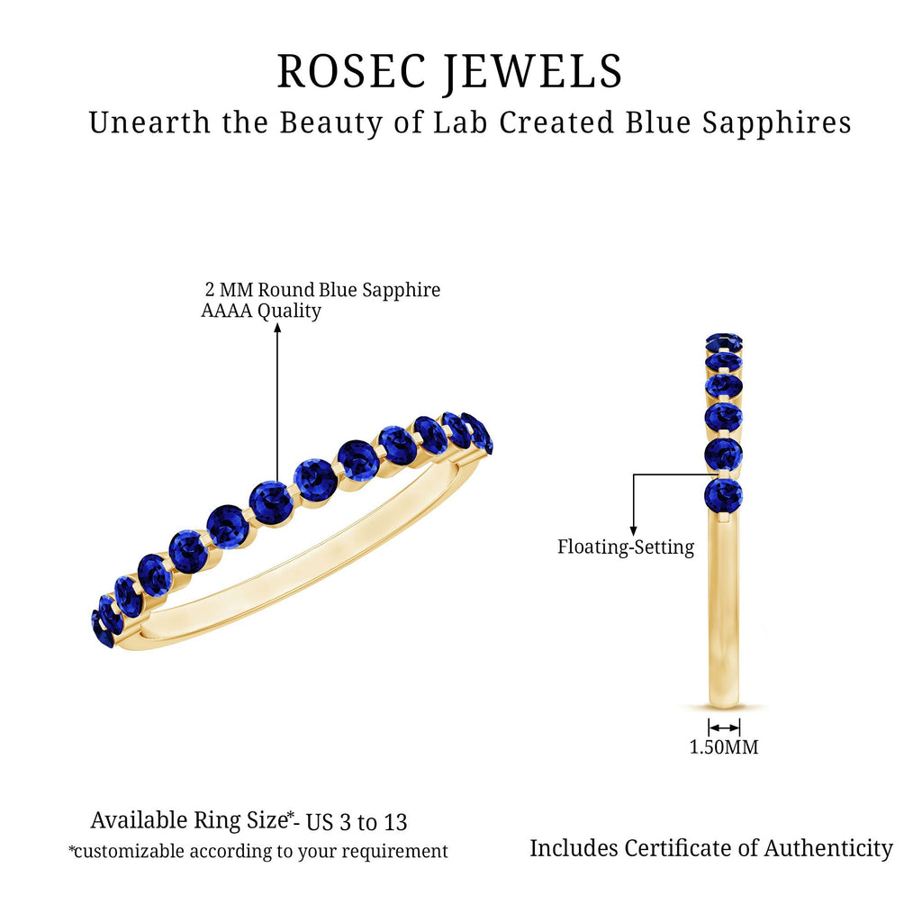 Lab Grown Blue Sapphire Ring, Half Eternity Band For Women
