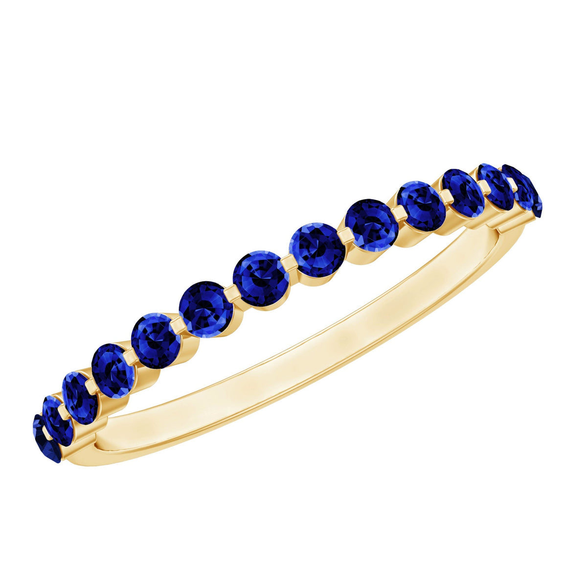 Lab Grown Blue Sapphire Ring, Half Eternity Band For Women
