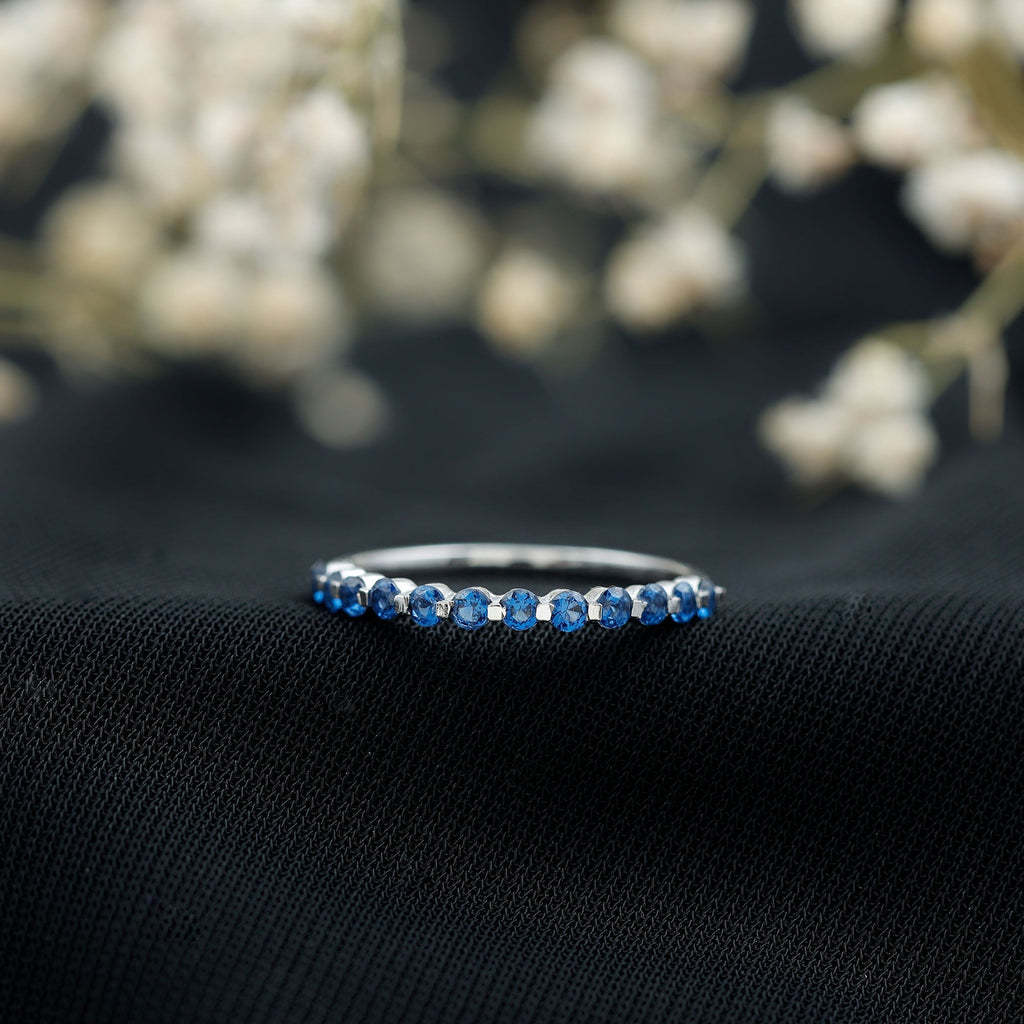Lab Grown Blue Sapphire Ring, Half Eternity Band For Women