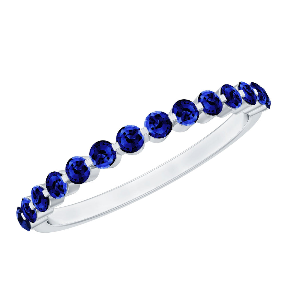 Lab Grown Blue Sapphire Ring, Half Eternity Band For Women