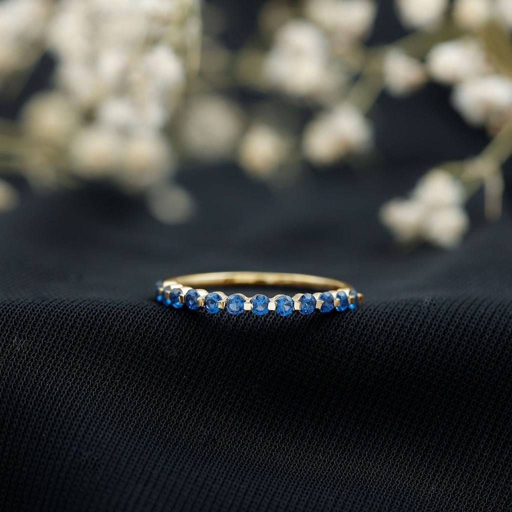 Lab Grown Blue Sapphire Ring, Half Eternity Band For Women