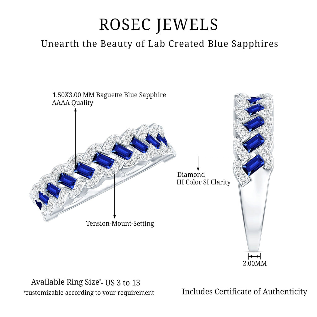 Lab Grown Blue Sapphire Ring Half Eternity Band With Diamond