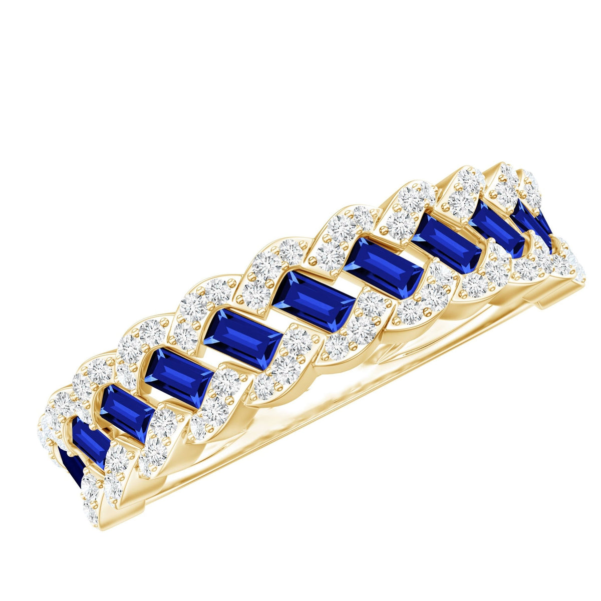 Lab Grown Blue Sapphire Ring Half Eternity Band With Diamond