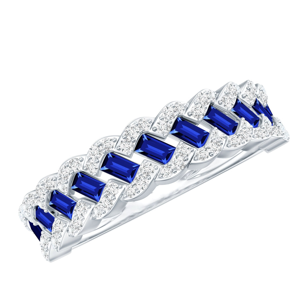 Lab Grown Blue Sapphire Ring Half Eternity Band With Diamond