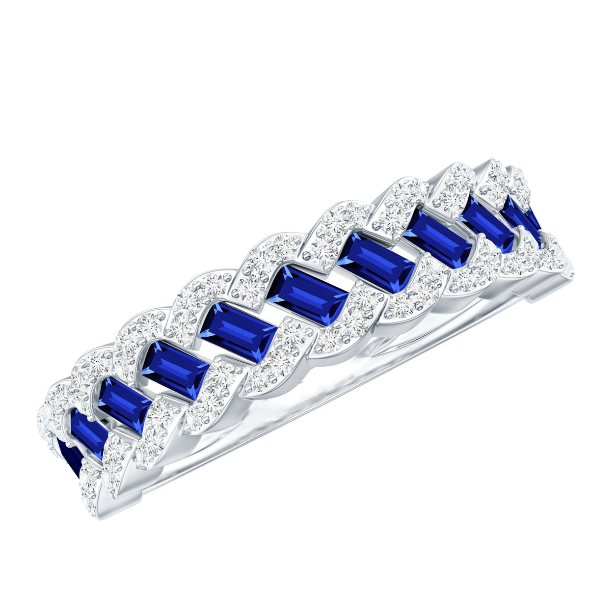 Lab Grown Blue Sapphire Ring Half Eternity Band With Diamond