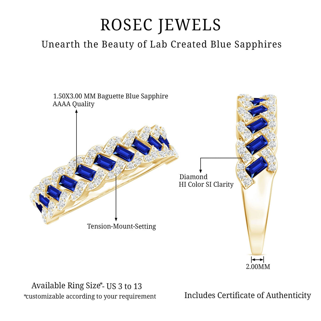 Lab Grown Blue Sapphire Ring Half Eternity Band With Diamond