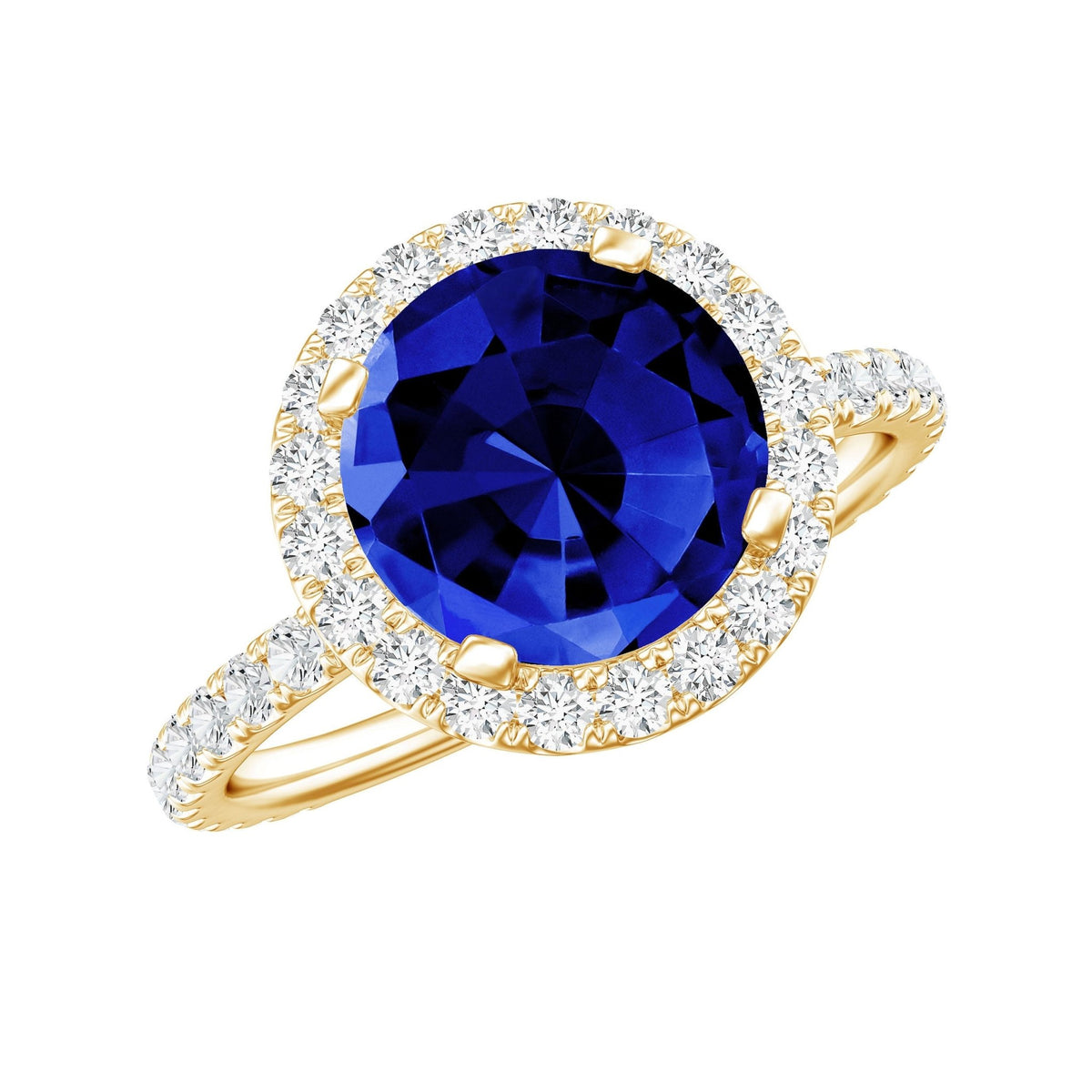 Lab Grown Blue Sapphire Ring Halo Engagement Ring Moissanite