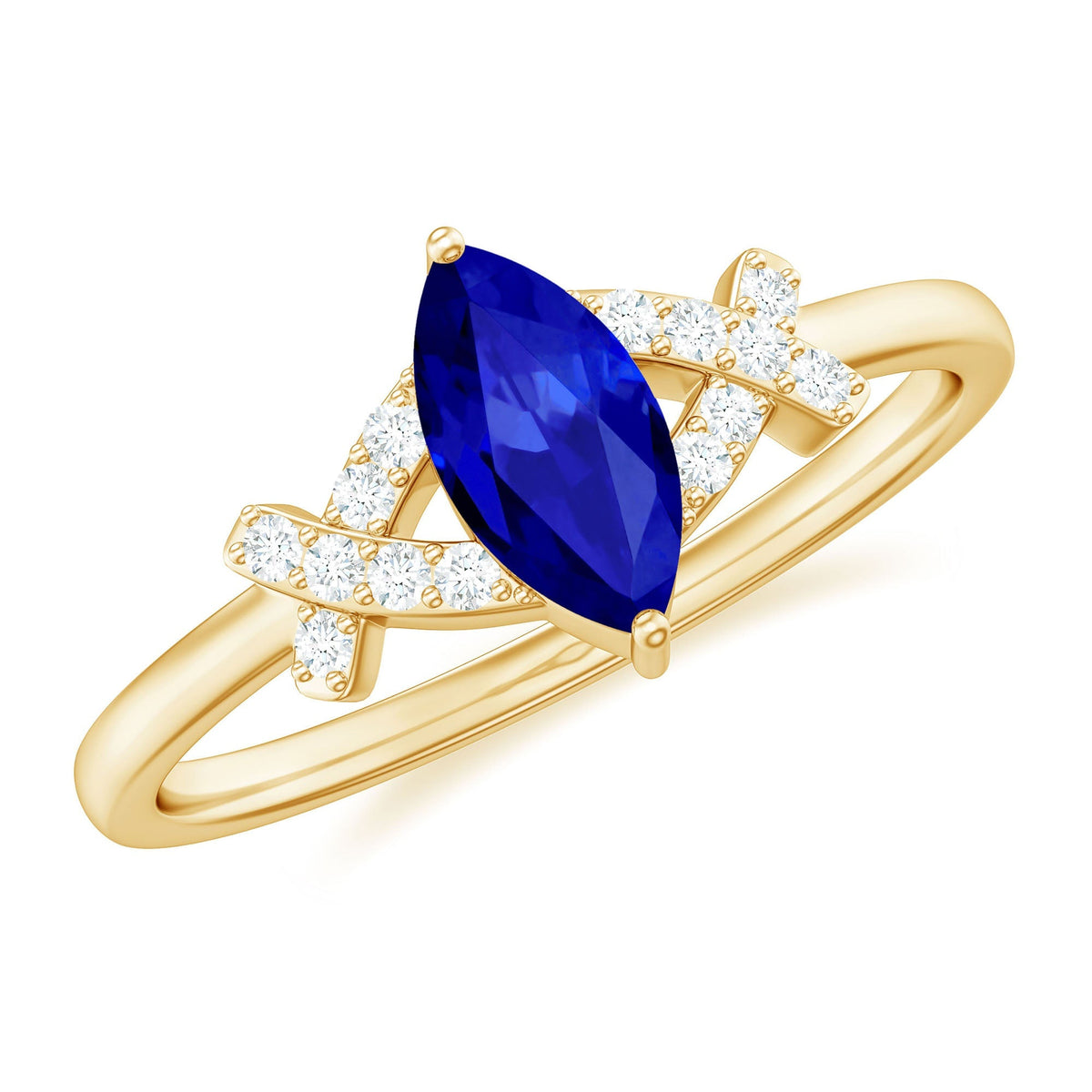 Lab Grown Blue Sapphire Ring, Marquise Diamond Engagement Ring