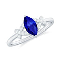 Lab Grown Blue Sapphire Ring, Marquise Diamond Engagement Ring