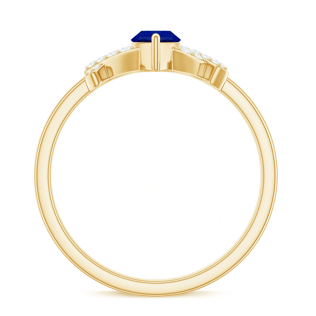 Lab Grown Blue Sapphire Ring, Marquise Diamond Engagement Ring