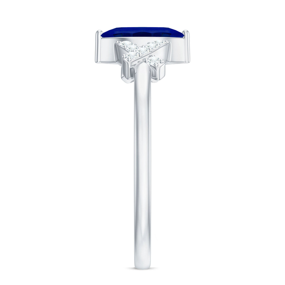 Lab Grown Blue Sapphire Ring, Marquise Diamond Engagement Ring