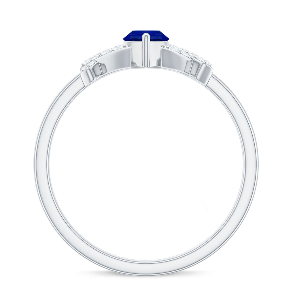 Lab Grown Blue Sapphire Ring, Marquise Diamond Engagement Ring