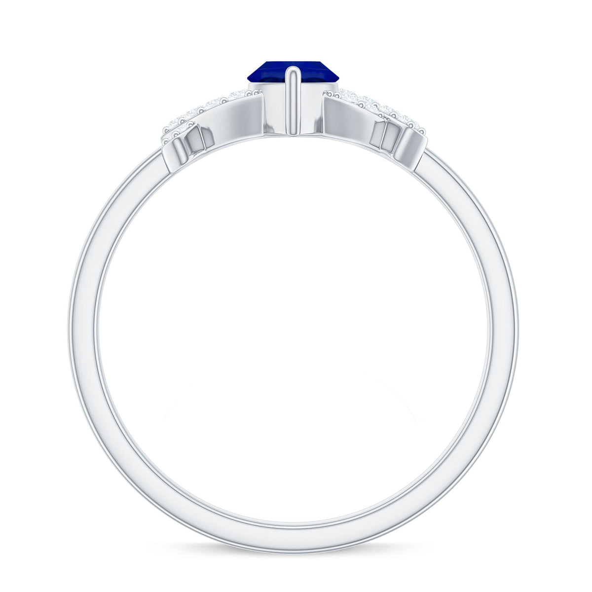 Lab Grown Blue Sapphire Ring, Marquise Diamond Engagement Ring