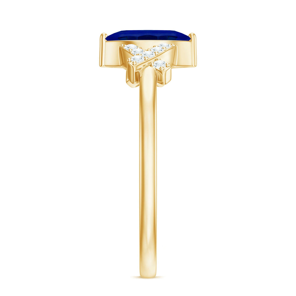 Lab Grown Blue Sapphire Ring, Marquise Diamond Engagement Ring