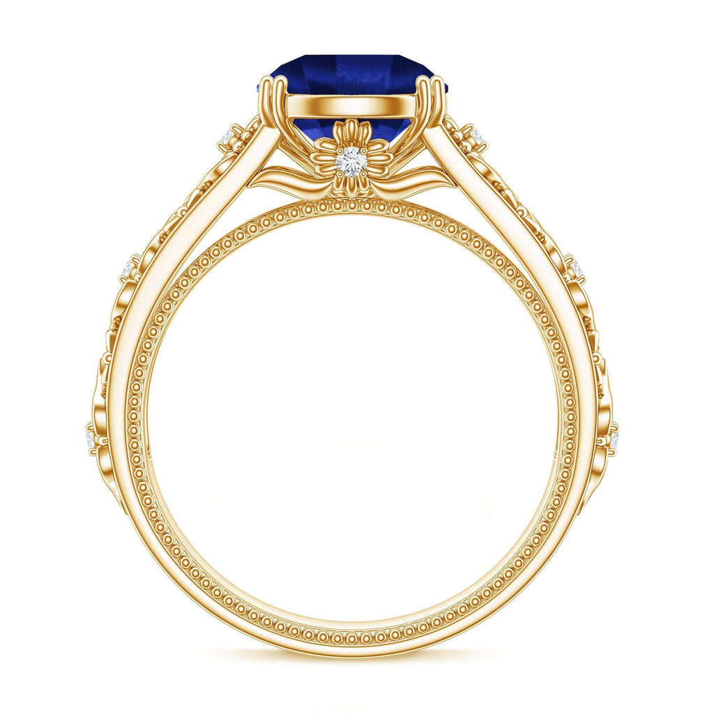 Lab Grown Blue Sapphire Ring, Nature Inspired Engagement Ring