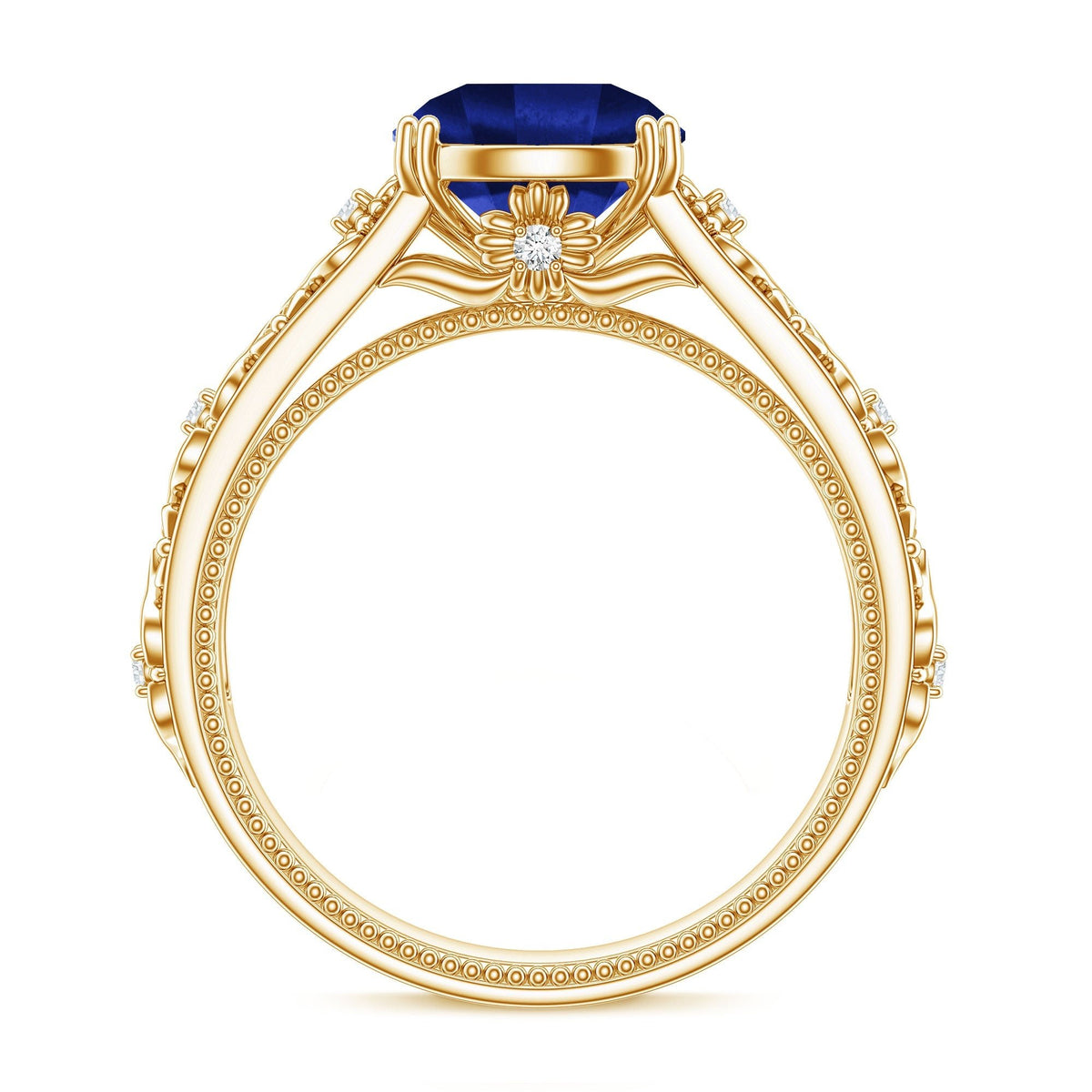 Lab Grown Blue Sapphire Ring, Nature Inspired Engagement Ring
