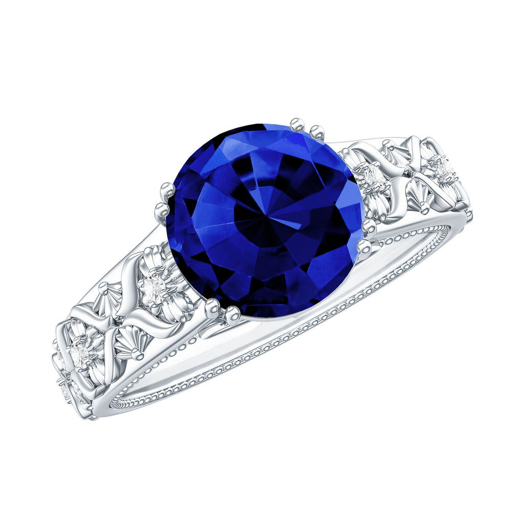 Lab Grown Blue Sapphire Ring, Nature Inspired Engagement Ring