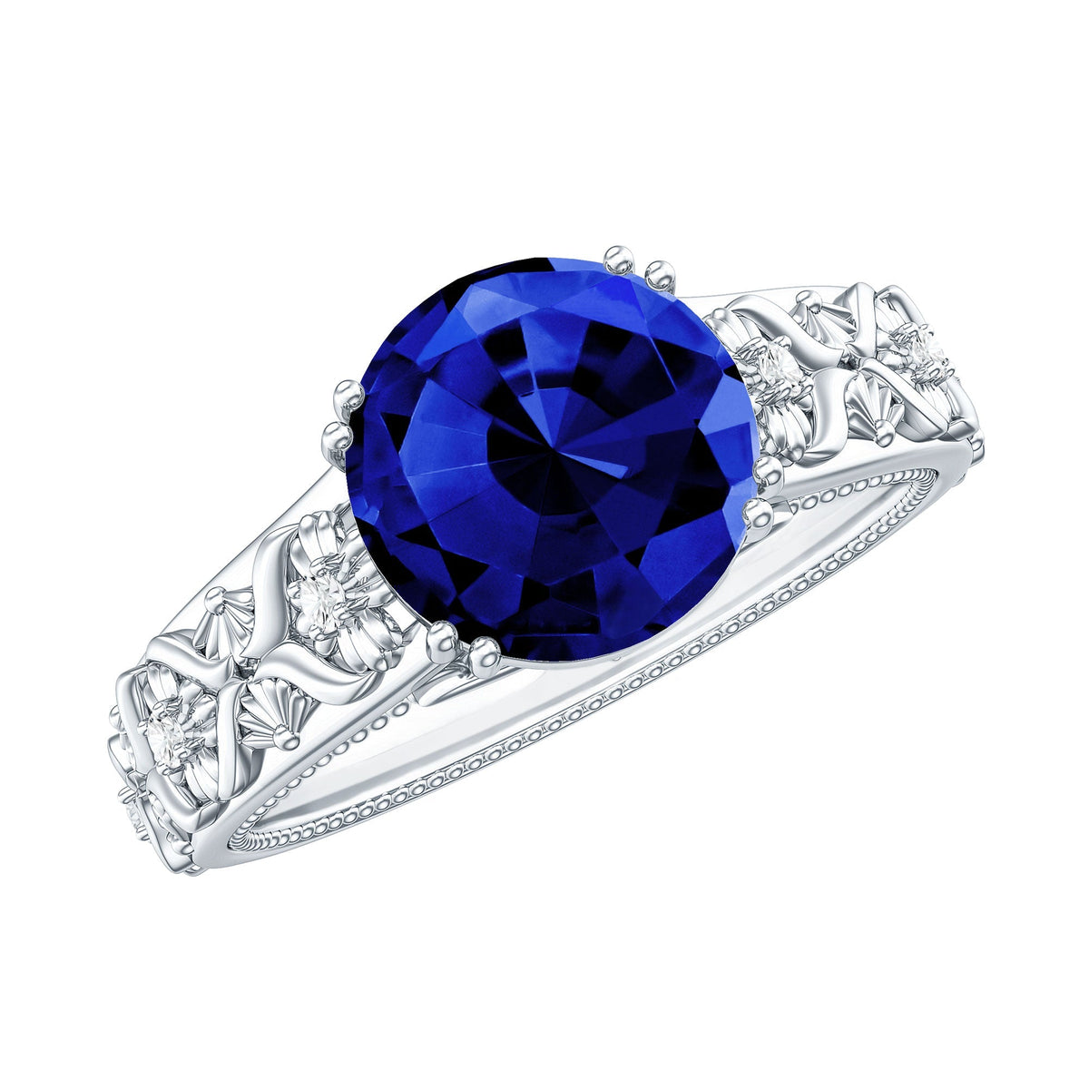 Lab Grown Blue Sapphire Ring, Nature Inspired Engagement Ring