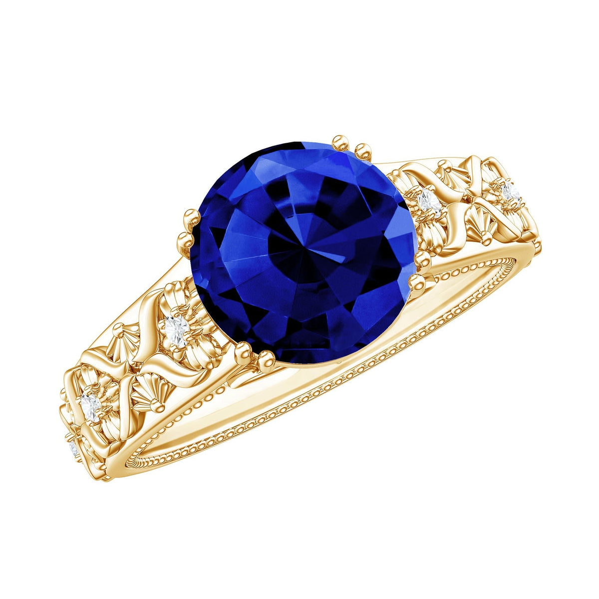 Lab Grown Blue Sapphire Ring, Nature Inspired Engagement Ring