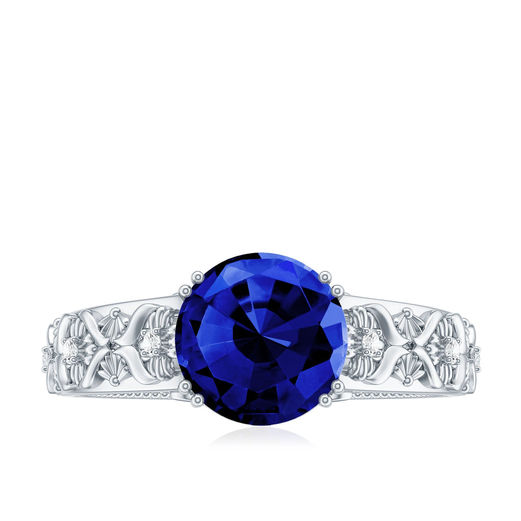 Lab Grown Blue Sapphire Ring, Nature Inspired Engagement Ring