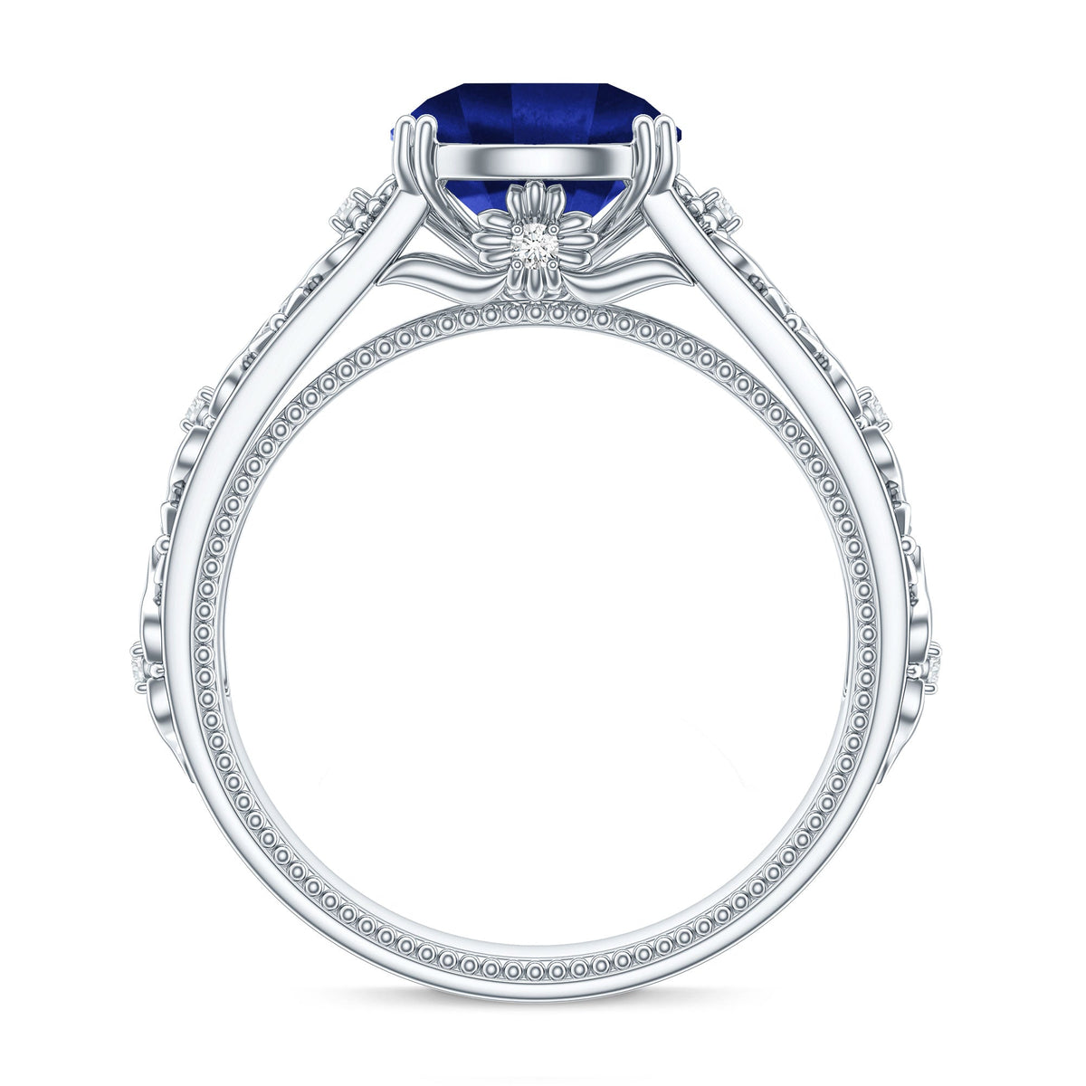 Lab Grown Blue Sapphire Ring, Nature Inspired Engagement Ring