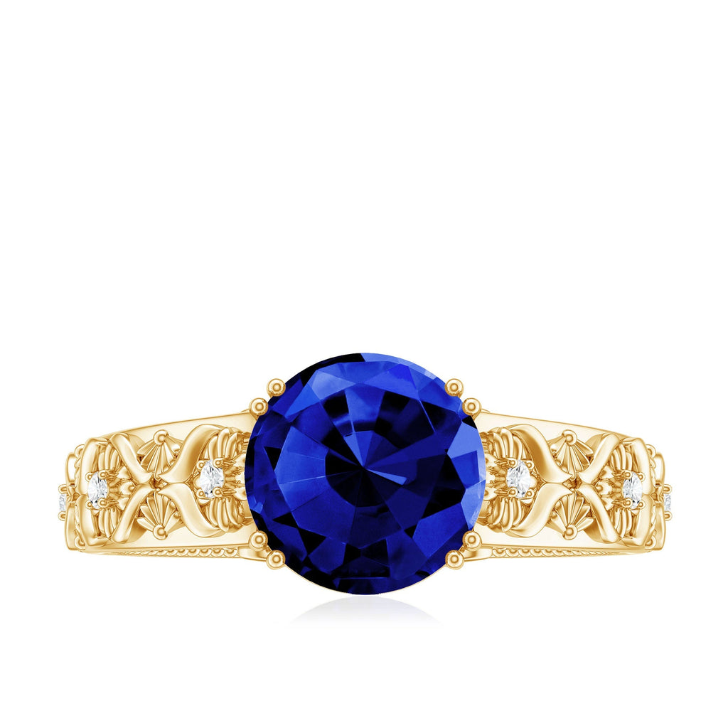 Lab Grown Blue Sapphire Ring, Nature Inspired Engagement Ring