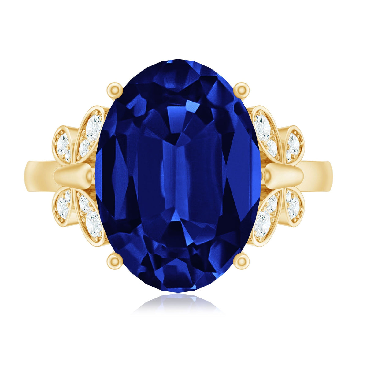 Lab Grown Blue Sapphire Ring, Oval Diamond Butterfly Engagement
