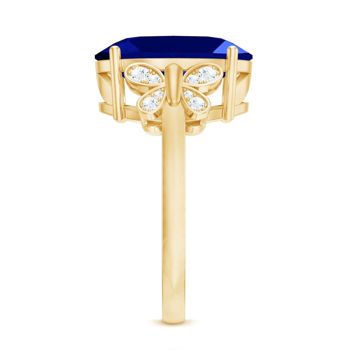 Lab Grown Blue Sapphire Ring, Oval Diamond Butterfly Engagement