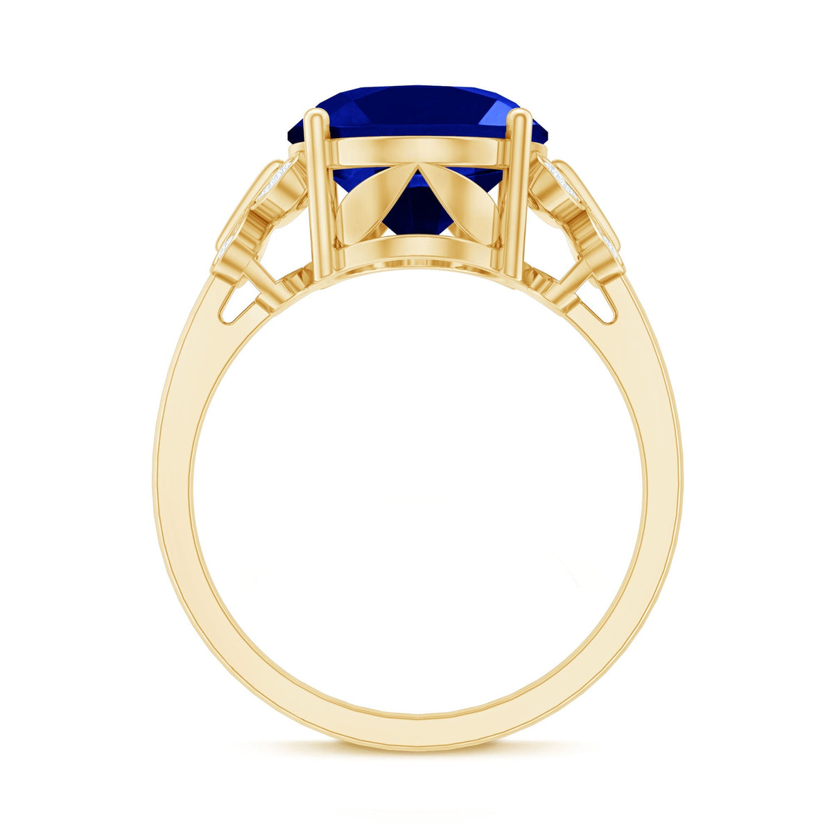 Lab Grown Blue Sapphire Ring, Oval Diamond Butterfly Engagement