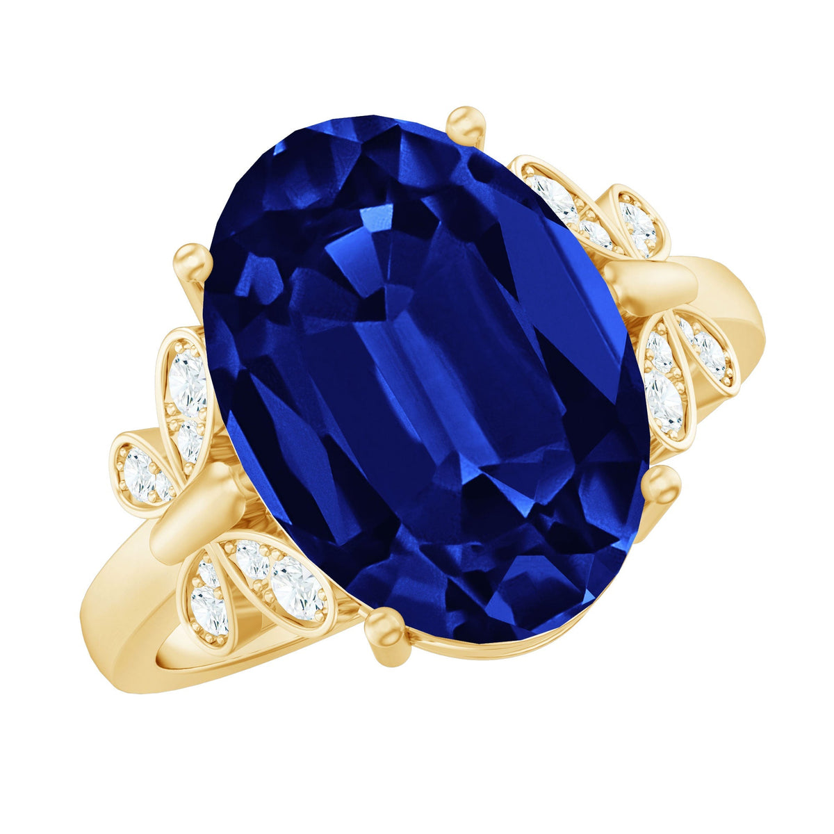 Lab Grown Blue Sapphire Ring, Oval Diamond Butterfly Engagement