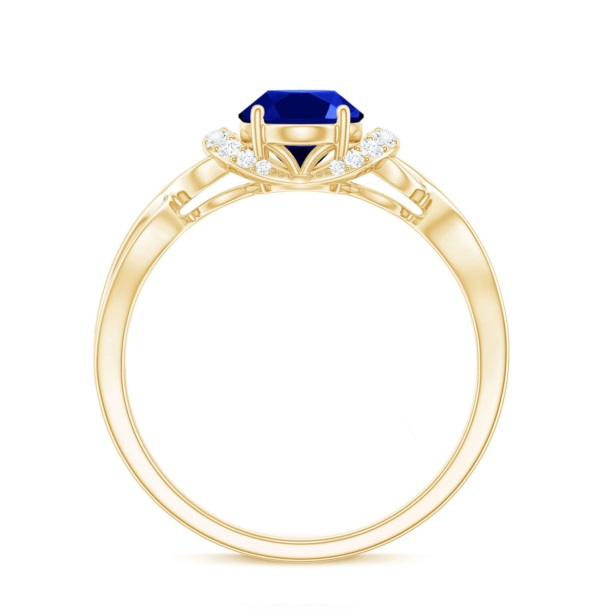 Lab Grown Blue Sapphire Ring, Oval Diamond Crossover Shank