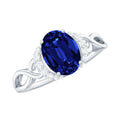 Lab Grown Blue Sapphire Ring, Oval Diamond Crossover Shank