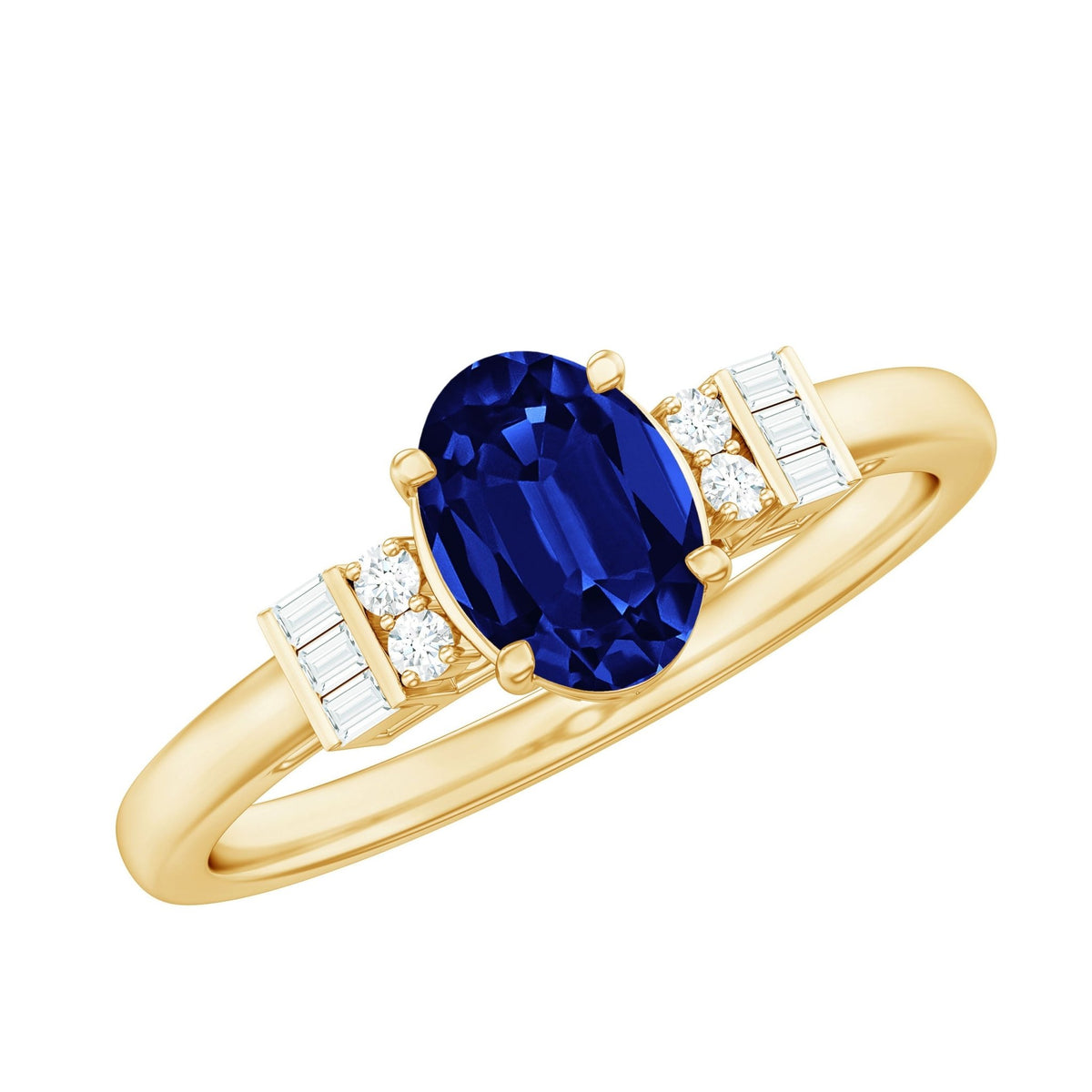 Lab Grown Blue Sapphire Ring, Oval Diamond Engagement Ring