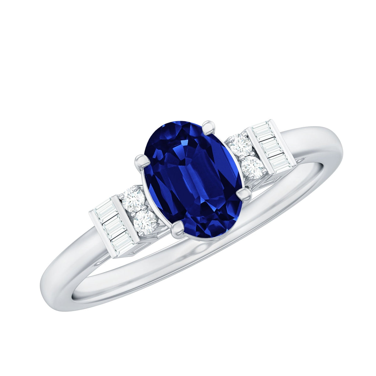Lab Grown Blue Sapphire Ring, Oval Diamond Engagement Ring