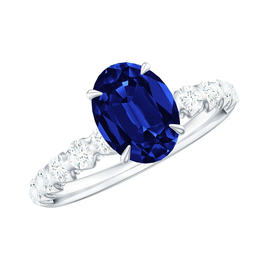 Lab Grown Blue Sapphire Ring, Oval Diamond Engagement Ring