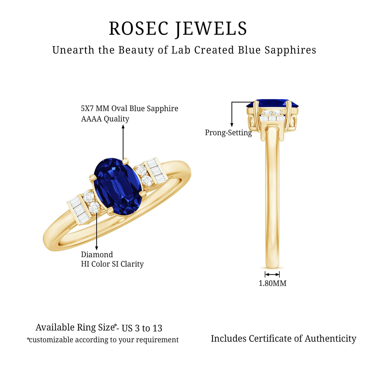 Lab Grown Blue Sapphire Ring, Oval Diamond Engagement Ring