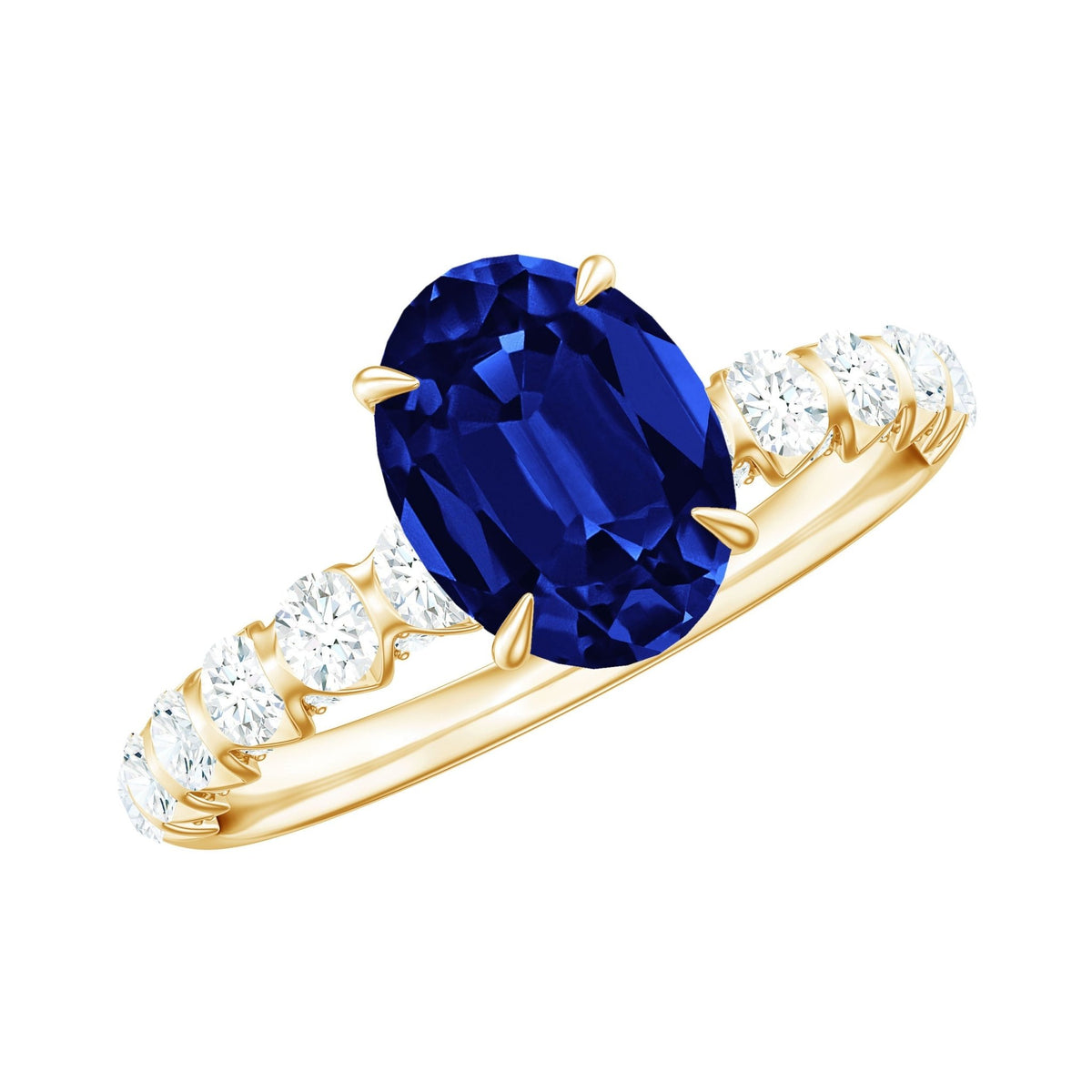 Lab Grown Blue Sapphire Ring, Oval Diamond Engagement Ring